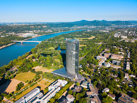 Bundesviertel federal government district aerial panoramic view in Bonn city in Germany