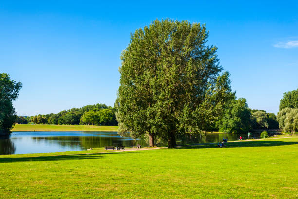 Pond and park  near Leeds Castle in Kent in England.