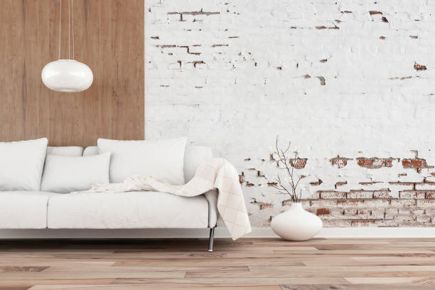 istock Empty living room with sofa - ruined wall 1159196540