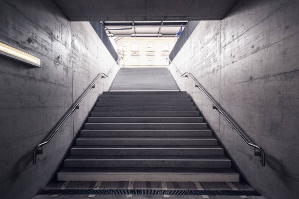 Stairway for Exit and Entrance to Subway Station, Modern Architecture Perspective of Structure Staircase, Access Way of Underground Transit