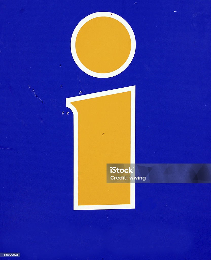 Informazioni logo in giallo su sfondo blu - Foto stock royalty-free di Blu