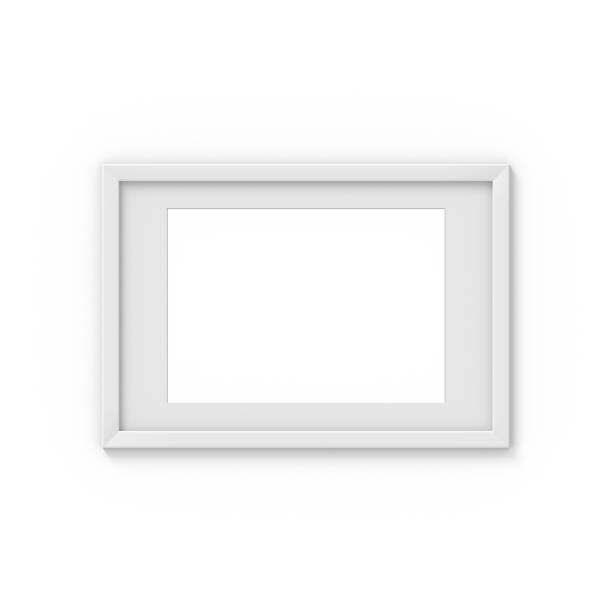 istock Horizontal A4 white simple picture frame with a border. Mockup for photography. 3D rendering 1159201475