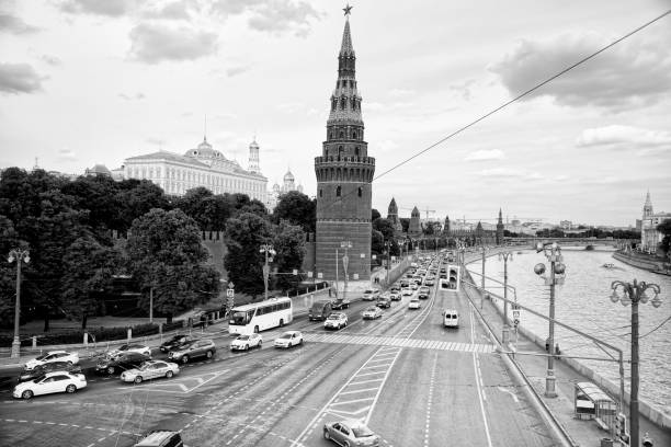 Traffic in front of Kremlin, Moscow, Russia.