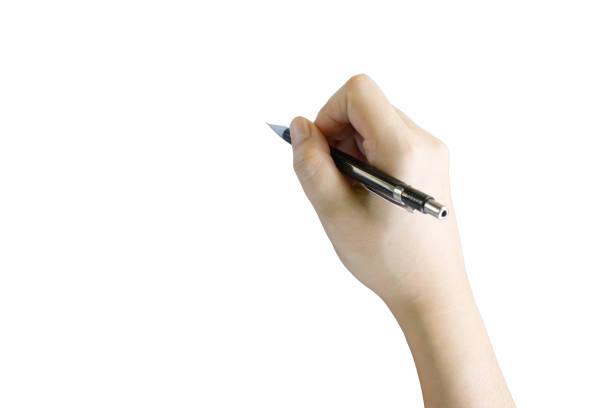 istock The right hand is drawing or writing space for use. Isolated on white background. 1159202827