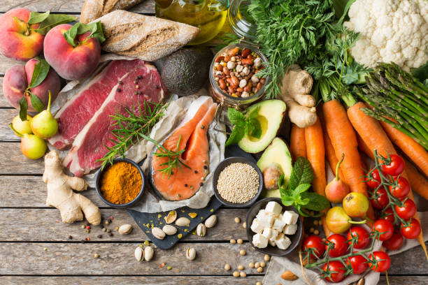 istock Healthy food for balanced flexitarian mediterranean diet concept 1159204275