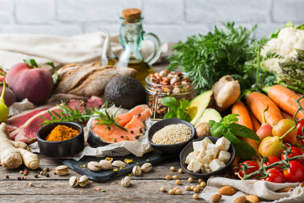 istock Healthy food for balanced flexitarian mediterranean diet concept 1159204276