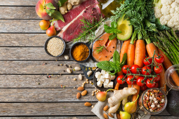 istock Healthy food for balanced flexitarian mediterranean diet concept 1159204282