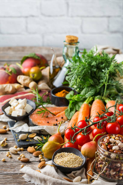 istock Healthy food for balanced flexitarian mediterranean diet concept 1159204326
