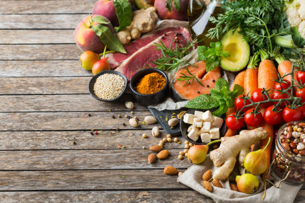 istock Healthy food for balanced flexitarian mediterranean diet concept 1159204328