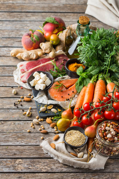 istock Healthy food for balanced flexitarian mediterranean diet concept 1159204329