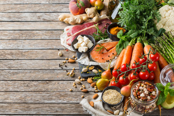 istock Healthy food for balanced flexitarian mediterranean diet concept 1159204333