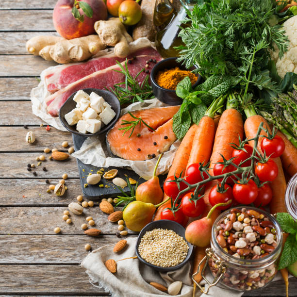 istock Healthy food for balanced flexitarian mediterranean diet concept 1159204338