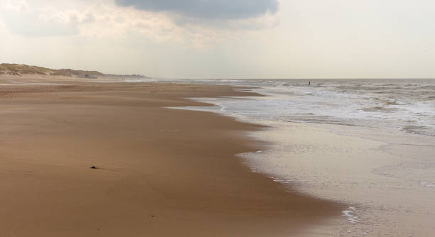 пустой пляж и море возле шхурль-аан-зи в нидерландах. - schoorl стоковые фото и изображения