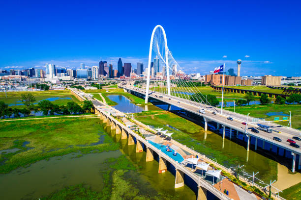 Suspension Bridge spanning across Modern Dallas Texas USA 2019 stock photo