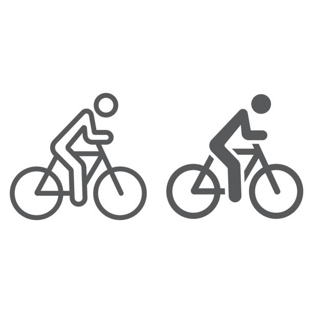 illustrations, cliparts, dessins animés et icônes de ligne de cyclisme et icône de glyphe, sport et vélo, homme sur le signe de bicyclette, graphiques de vecteur, un modèle linéaire sur un fond blanc. - ten speed bicycle