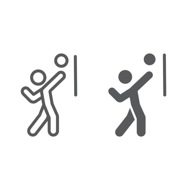ilustrações de stock, clip art, desenhos animados e ícones de volleyball player line and glyph icon, sport and active, person with ball sign, vector graphics, a linear pattern on a white background. - volleyball volleying human hand men