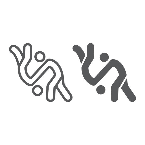 Judo line and glyph icon, sport and combat, karate sign, vector graphics, a linear pattern on a white background. Judo line and glyph icon, sport and combat, karate sign, vector graphics, a linear pattern on a white background, eps 10. wrestling logo stock illustrations