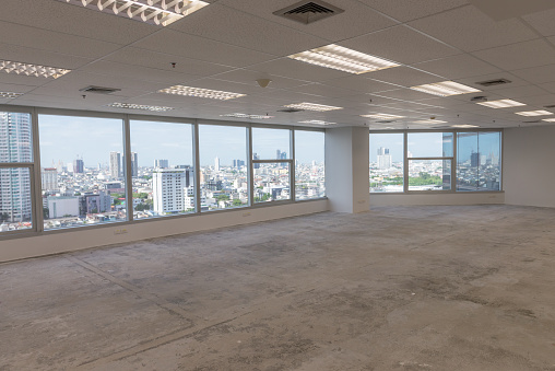 Bare space floor on high building in cityscape