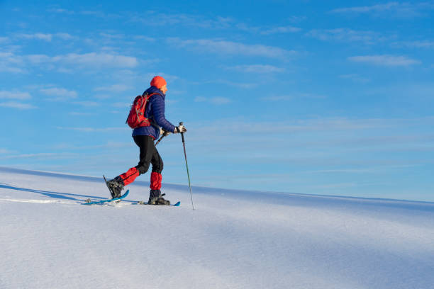 rakiety śnieżne w alpach allgau, bawaria - snowshoeing snowshoe women shoe zdjęcia i obrazy z banku zdjęć