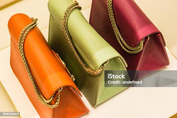Color Women Bag Display On White Background Stock Photo - Download Image Now - Purse, Luxury, Design Professional