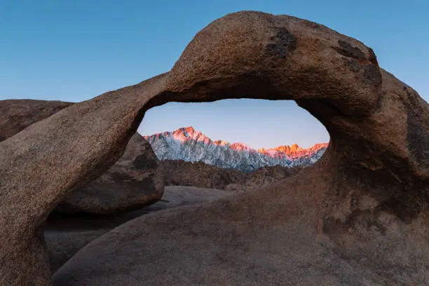 Mobius Natural Arch in Alabama Hills at sunrise, California, USA