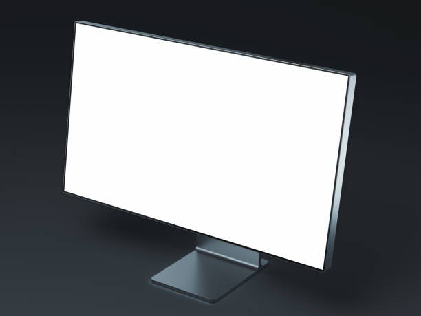 istock Silver modern monitor with blank screen on black background. 3d rendering. 1159216461