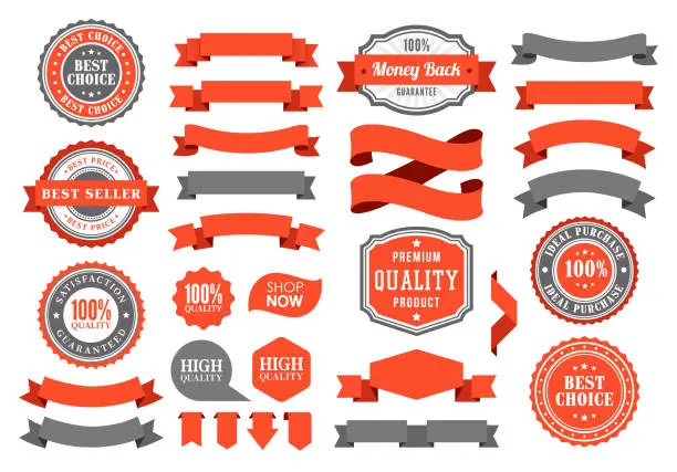 Vector illustration of Set of the Ribbons abd Badges