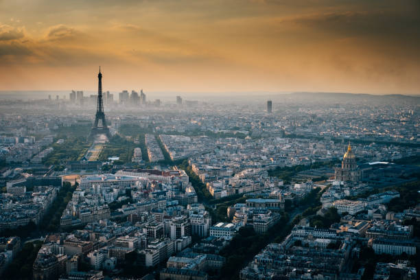istock Eiffel tower with Paris aerial view during sunset 1159219635