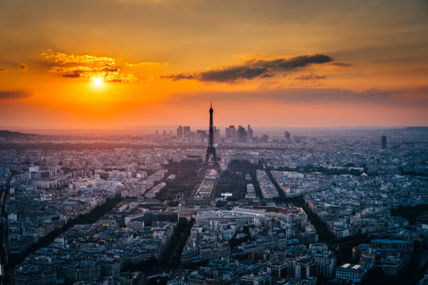 istock Eiffel tower with Paris aerial view during sunset 1159219663