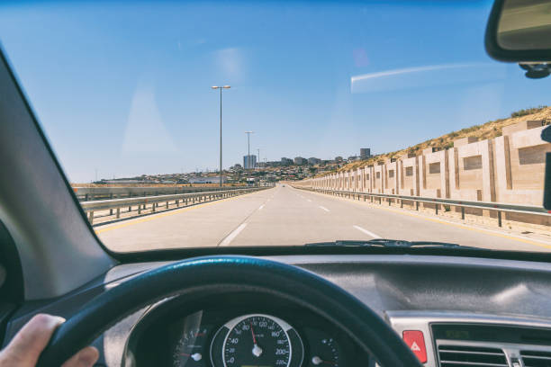 istock View from the car cab, driving on the highway 1159221947