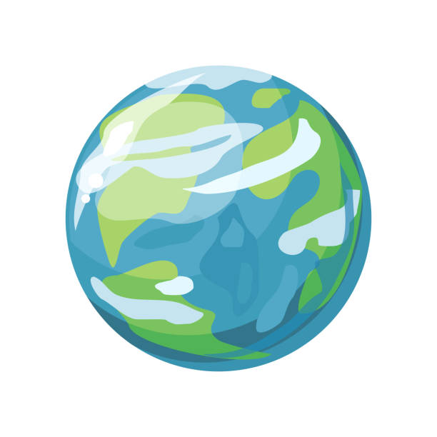 Planet Earth Icon Planet Earth icon. Globe icon. Element of solar system. Solar system. Isolated planet. Blue round planet. Isolated object in flat design on white background. Vector illustration. earth atmosphere stock illustrations