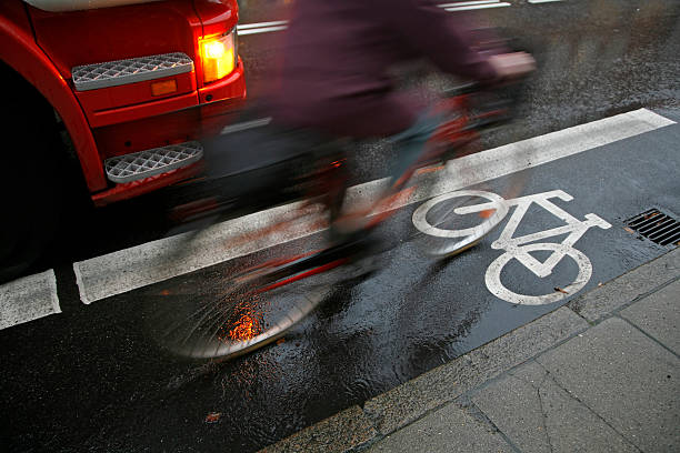 Urban traffic in a bicycle lane