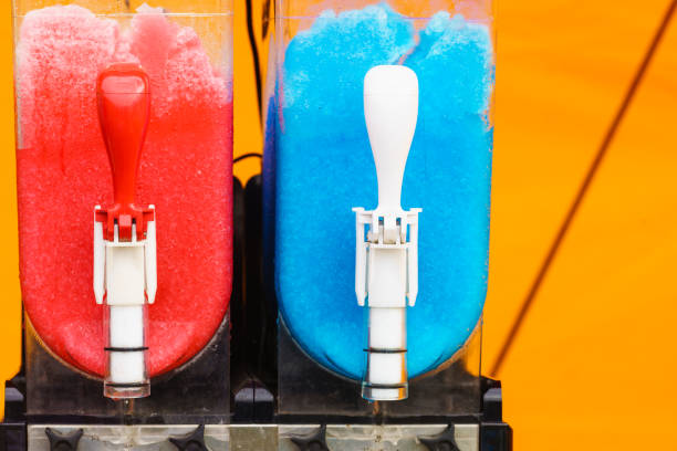 Close up of slush machine. Slushy ice made colorful drink refreshing during summer