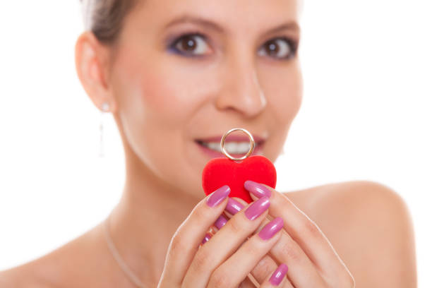 istock Excited bride woman showing engagement ring box. 1159227729