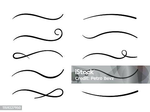 istock Hand drawn collection of curly swishes, swashes, swoops. Calligraphy swirl. Highlight text elements 1159227950