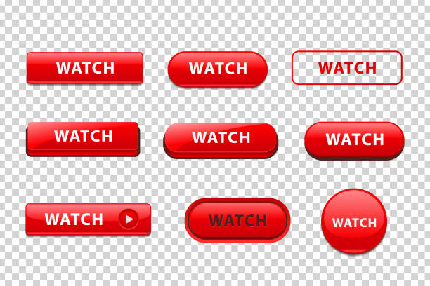 illustrations, cliparts, dessins animés et icônes de ensemble vectoriel de boutons rouges isolés réalistes du logo watch pour la décoration du modèle et la maquette du site web couvrant sur le fond transparent. - clavier numérique