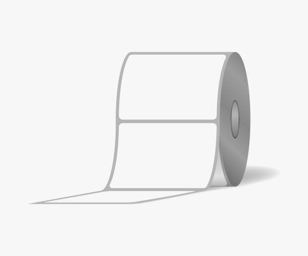 label-aufkleber-rolle. leere klebeetiketten auf spulen, vektor-mock-up - thread spool sewing item white background stock-grafiken, -clipart, -cartoons und -symbole