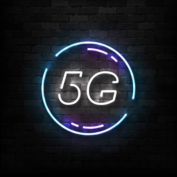 istock Vector realistic isolated neon sign of 5G logo for template decoration and wallpaper covering on the wall background. Concept of network technology. 1159228569