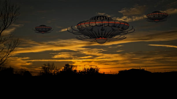 istock 3D rendering. Futuristic alien Spaceship 1159229525