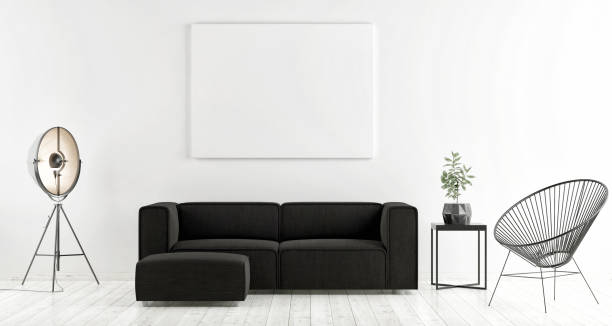 istock Mock up poster with dark sofa, Scandinavian design 1159231157