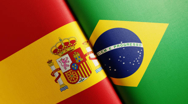istock Spanish And Brazilian Flag Pair 1159234234