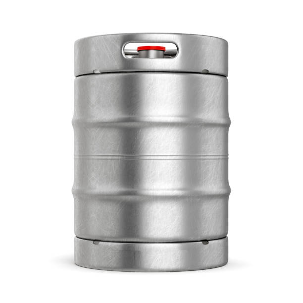 barril de cerveza de metal aislado sobre fondo blanco - barrel fotografías e imágenes de stock