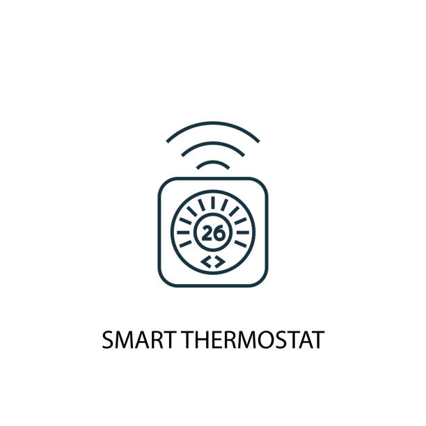 smart thermostat concept line icon. Simple element illustration smart thermostat concept line icon. Simple element illustration. smart thermostat concept outline symbol design from Smart home set. Can be used for web and mobile UI/UX smart thermostat stock illustrations