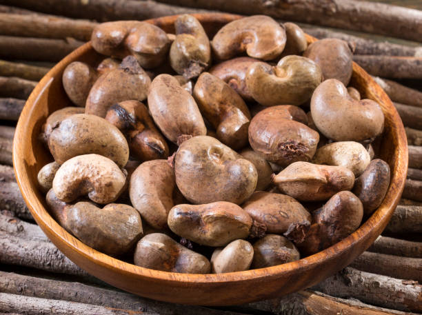 istock Cashew nut on wooden background - Anacardium occidentale 1159237424