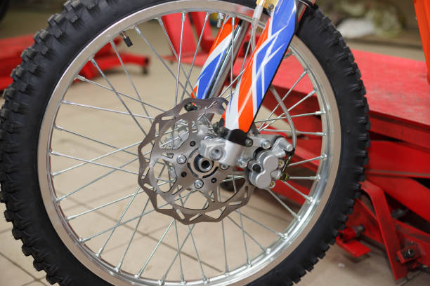 istock Motorcycle wheel repair after tire leaks or disc damage. 1159238873