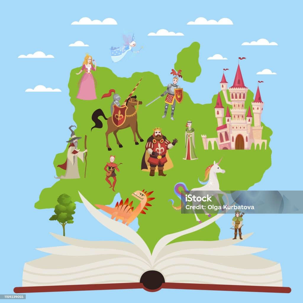 Story Book Child Educational Books With Stories Fairytale And Fantasy  Characters For Imagination Reading Vector Illustration Stock Illustration -  Download Image Now - iStock