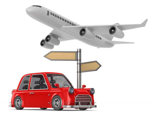 istock Red car and airplane on white background. Isolated 3D illustration 1159239120