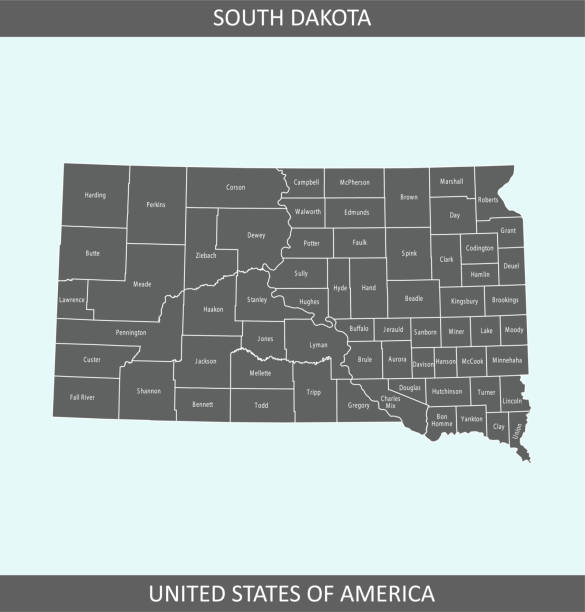 карта округов саут-дакота - south dakota map pierre cartography stock illustrations