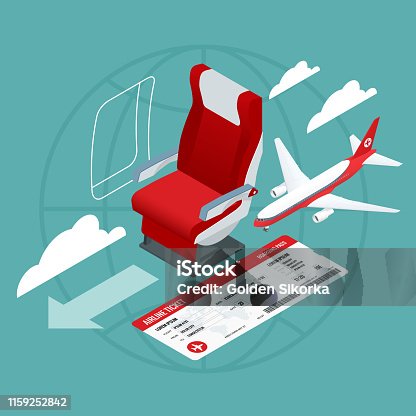 istock Isometric View of the Interior of an Airplane. Airplane passengers and crew. Airline travel, business trip, vacation. 1159252842