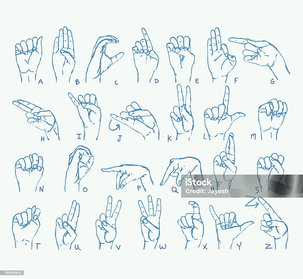 Linguaggio dei segni americano alfabeto - arte vettoriale royalty-free di Linguaggio dei segni
